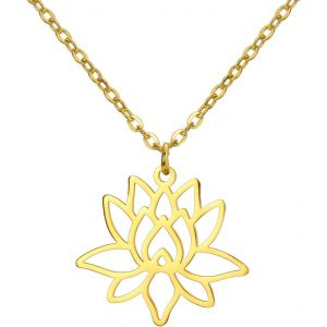 Asas-Collier De Lotus Ajouré En Acier Inoxydable Collier De Pendentifs En Fleur De Lotus Symbole De Yoga Bijoux D'inspiration Pour Femmes Filles - Neuf