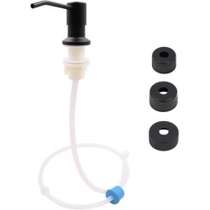 KAL-Distributeur De Savon Pour Évier De Cuisine En Acier Inoxydable Avec Tuyau En Silicone De 120 Cm Et 3 Bouchons De Bouteille Compatibles Pour La Maison, La Cuisine, La Salle De Bain ¿ Noir - Neuf