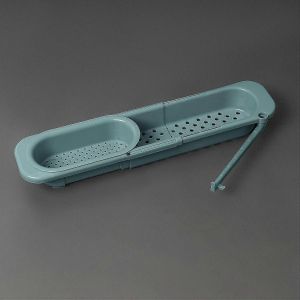 Organisateur d'évier de cuisine avec support télescopique extensible et plateau à éponges (gris) - Neuf