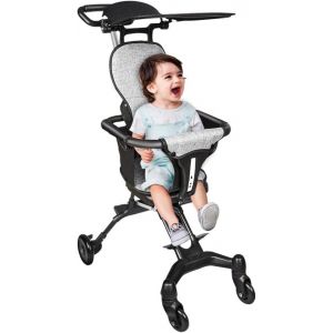 Ksfal-Tricycle Vélo Enfant Avec Espace Rangement,Pare-Soleil,Tricycle Explorer 4 En 1-Tricycle Pliable Et Évolutif En Draisienne Pour Les Tout-Petits De 10 Mois À 5 Ans -30 * 55 * 86,5 Cm-Gris+Noir - Neuf