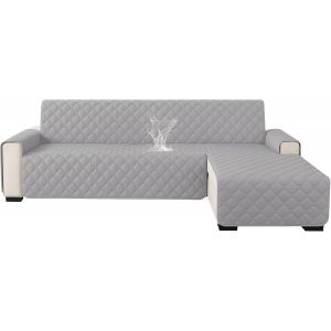 SUBZONAL-Imperm&eacute;able Housse Canape d'angle 2 Places avec Accoudoirs, Antid&eacute;rapant Couverture Canap&eacute; Angle en Forme de L(210cm), Universel R&eacute;versible, Anti Poils Animaux Protecteur, Gris Clair - Neuf