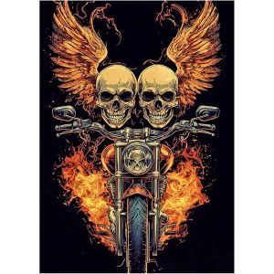 Ayuhr-Peinture Diamant Tête De Mort Avec Ailes 30 X 40 Cm Peinture Diamant Moto Et Tête De Mort Crâne Feu Mosaïque Diamant Peinture Art Broderie Point De Croix Images Cadeau Décoration Murale - Neuf