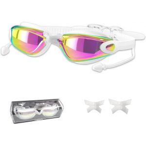 Letnerny-Lunettes De Natation Polarisées Pour Homme Et Femme - Pince-Nez - Lunettes De Natation - Protection Uv - Anti-Buée - Sangle Réglable - Pour Adolescents - Blanc - Neuf