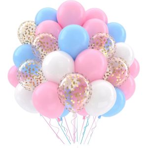 Ballons Anniversaire Bleu Rose Blanc Or, 52 Pi&egrave;ces Ballon Bleu Rose B&eacute;b&eacute; Blanc, Ballons De Blue Clair Pink Clair Confettis Or pour Gar&ccedil;on ou Fille Baby Shower, Anniversaire Mariage F&ecirc;te Bapt&ecirc;me - Neuf