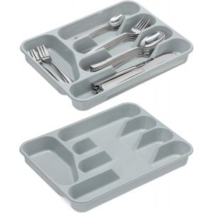 Sjzg-Range-Couverts, Lot De 2, Cinq Compartiments, Pour Les Ustensiles De Cuisine, Plastique, 4 X 25 X 33 Cm, Gris - Neuf