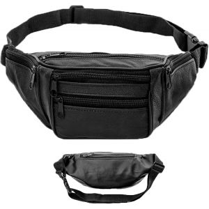 KALANKA-Sac Banane Cuir Homme Femme, Étanche, 120CM Réglable, pour Randonnée et Entraînement en Plein Air (Noir) - Neuf