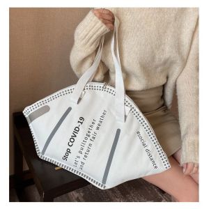 Sac &agrave; bandouli&egrave;re pour femme, grande capacit&eacute;, en toile, blanc, pour le shopping (L) - Neuf