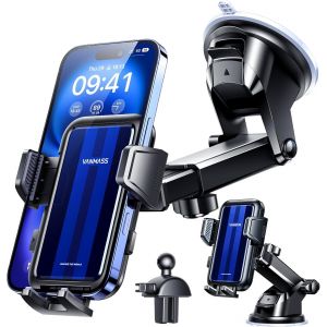 Support Telephone Voiture Ventouse Phone Holder Car, Universel Bleu Porte Telephone Voiture Pour Tableau De Bord Rotation 360° Compatible Avec Iphone 13 12 11 Pro Max Se2, Samsung, Xiaomi - Neuf
