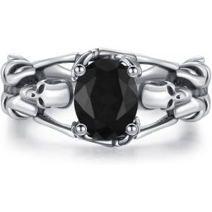 Bague T&ecirc;te De Mort Ouverte Pour Femme En Argent Sterling Gothique T&ecirc;te De Mort Noir Bague Halloween Cosplay Bague Rock Punk Cadeau Pour Femmes Et Filles, Argent Sterling, Zircone - Neuf