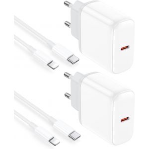 KALANKA-Chargeur iPhone, 2 Pack Chargeur Rapide iPhone 20W Chargeur i-Phone 14 avec c&acirc;ble de Charge Lighting 2M Compatible avec iPhone 14/14Pro/13/13 Pro/13Pro Max/12/12Pro/12 Pro Max/11/11 Pro/iPad - Neuf