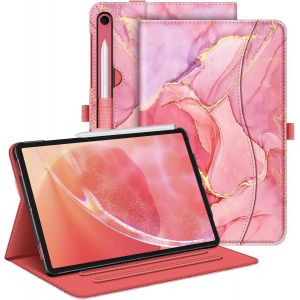 Coque pour Samsung Galaxy Tab S10 Lite 10.9 Pouces 2025 et Galaxy Tab S10 FE/S9 FE 10.9&iexcl;&plusmn;/S9 11&iexcl;&plusmn;, Housse Multipositions, Etui avec Poche de Document, Sommeil/R&iquest;&iquest;veil Auto, Marbre Rose - Neuf