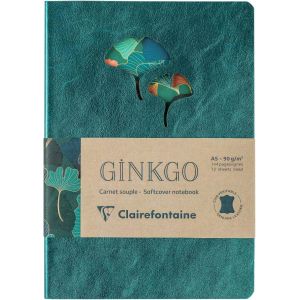 Un Carnet Broché En Cuir Feuille De Ginkgo A5 - 14,8x21 Cm 144 Pages Lignées Papier Ivoire 90g - 2 Coloris Vert Sapin Et Irisé Indigo, Livraison Aléatoire - Collection Ginkgo - Neuf