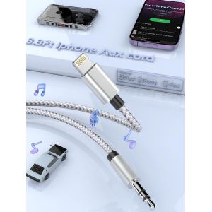 THEF-Câble Aux 3.5mm pour iPhone, Compatible avec iPhone 14/14 Pro/14Pro Max/13/13 Pro/12/12 Pro/11 Pro/11/Xs/XR/X/8/7 pour l'audio/Les écouteurs/Les Haut-parleurs de la Voiture - Neuf