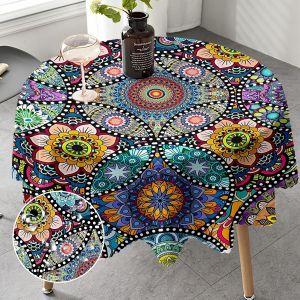 ERYI-Nappe Ronde Anti Tache 150 Cm, Nappe De Table Enduite Nappe Boho, Nappe Exterieur Imperméable En Polyester Protection De Table Pour Salle À Mangerr Jardin Cuisine Pique-Nique Restaurant - Neuf