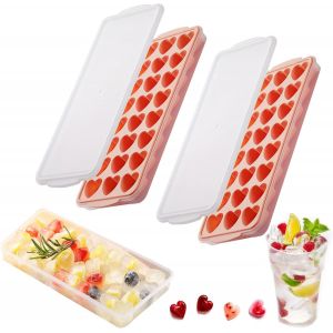 Pack De 2 Coeur Bacs À Glaçons Avec Couvercle Et Plateau De 48 Trous De Mini Bac À Glaçons En Silicone, Sans Bpa Et Au Lave-Vaisselle, Le C?ur En Forme De Moule À Glaçons, Facile À - Neuf