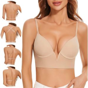 Soutien Gorge Dos Nu - Soutien-Gorge Femme Invisible V Profond Multiples Et Convertibles Lingerie Classiques Sans Coutures À Léger Rembourrage Brassière Push Up Sans Armature - Neuf