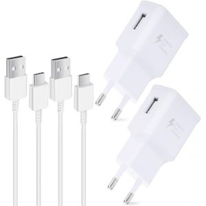 KALCX-2 Pack Chargeur Avec C&acirc;ble Pour Samsung Galaxy S10,S10 Plus,S10E,S9,S9 Plus,S8,A13,A14,A22,A23,A33,A34,A51,A52,A53,A04S,A05S,Chargeur Rapide De Rechange D'Origine Avec 1.5M Type-C C&acirc;ble-Blanc - Neuf