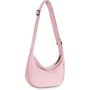 (Rose) 1pc Petit Sac &agrave; Bandouli&egrave;re Mode Sac &agrave; Bandouli&egrave;re Sac &agrave; Bandouli&egrave;re Femme Homme Mode Mini Sac Croissant avec Bandouli&egrave;re R&eacute;glable, 2 Fermetures &Eacute;clair Sac en Nylon L&eacute;ger - Neuf
