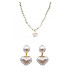 Blanc Imitation Perle Collier Femmes Cristal Pierre Coeur Pendentif Mignon Fille Bijoux Collier Collier Femme--2 Pcs Set - Neuf