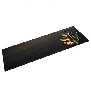 Tapis De Cuisine Lavable Impression D'&eacute;pices 150 X 45 Cm Antid&eacute;rapant Moelleux Design &Eacute;l&eacute;gant En Velours Gris Helloshop26 02_0056450 - Neuf