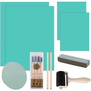 Mevronisshop-13 Pi&egrave;ces Linogravure Vert A4 A6 Kit Linogravure Linogravure Kit Plaque Linogravure Comprend Couteau &Agrave; Sculpter Rouleau Pierre &Agrave; Aiguiser Crayon Et Broyage Pour Topographie Gravure Impre - Neuf