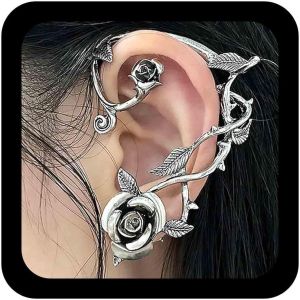 Kal-Boucle D'oreille Vintage Punk Boucle D'oreille Fleur Clip D'oreille Fleur Boucle D'oreille Argent Boucle D'oreille Branche Fleur Boucle D'oreille Fleur Grimpante Bijoux Pour Femmes Et Filles - Neuf