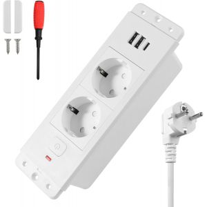 Prise Encastrable-Bureau avec Interrupteur USB A et Type C PD20W Pris-Encastrable Plan de Travail-Pris-e Multiprise-Encastra-ble de Table avec 1,7M Cable pour Cuisine Bureau Meubles-Blanc - Neuf