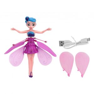 Poupee princesse fee volante lumineuse a detection de gestes, rechargeable par USB, danseuses du ciel, poupees volantes pour filles, violet - Neuf
