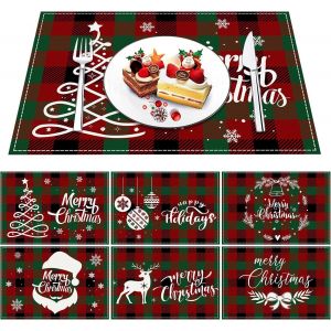 Eryi-6 Pièces Set De Table Noel, Lavable 30x45 Cm, Imprimé Cousu Main, Set De Table En Lin Antidérapant, Convient Pour Cuisine, Salon, Salle À Manger, Bar, Faire La Fête - Neuf