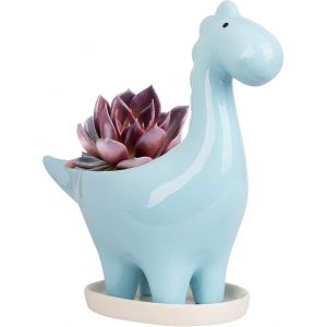 Pot succulent en céramique avec soucoupe,Pot de fleur de cactus en forme de dinosaure,Mini pot de plante d'intérieur cadeau - Neuf