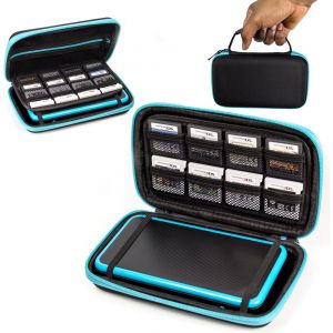 Eryi-2ds Xl Case, Etui Pour New Nintendo 2ds Xl ¿ Housse Rigide De Rangement Zippée En Matériau Durable Anti-Choc Pour La Console New 2ds Xl Et Ses Accessoires - Bleu Sur Noir - Neuf