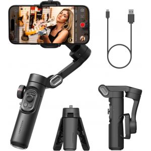 MEVRONISSHOP-Stabilisateur de t&eacute;l&eacute;phone 3 Axes pour Smartphone Pliable avec molette de Mise au Point TikTok Youtube Vlog pour iPhone16 15 14 13 12 Pro Max Android - Smart XE - Neuf