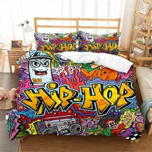 Housse De Couette 200x200 Cm Motif Basketball Monster Street Graffiti Parure De Lit Avec Fermeture Éclair - Housse De Couette En Microfibre Avec 2 Taies D'oreiller 65x65 Cm, E - Neuf