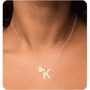 Tianyi-Femmes Initiale Lettres Collier Avec Coeur Pendant Lettres A-Z Or/Or Rose/Argent Personnalis&eacute; Avec Nom Initiale Cha&icirc;ne Cadeaux Pour Femmes - Neuf