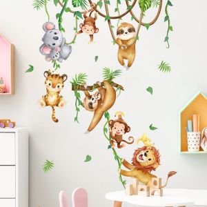 Stickers Muraux Animaux de la Jungle Arbre Branche - AQSACOKIYA - Autocollants Mural Singe L&eacute;opard pour Chambre Enfants - Neuf