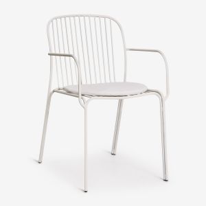 Pack de 4 chaises de salle &agrave; manger avec accoudoirs en acier Anerina Blanc Gardenia - Neuf
