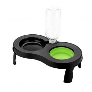 Hjlian Gamelle Pliable Double Pour Chien, Portable Et De Voyage, Contenant Pour Eau Et Nourriture (Vert) - Neuf