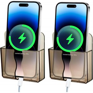 Kalanka-Lot De 2 Supports Muraux Pour Téléphone Portable Avec Colle Et Fente Pour Câble - Support Mural Pour Le Chargement (Marron Clair) - Neuf