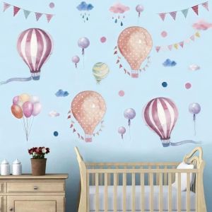 Trahoo-Stickers Muraux Enfants Ballon À Air Chaud Aquarelle (170x70 Cm) I Autocollant Mural Nuage Montgolfière Rose Bleu I Déco Murale Chambre Bébé Garçon Fille Meuble Crèche Grand - Neuf