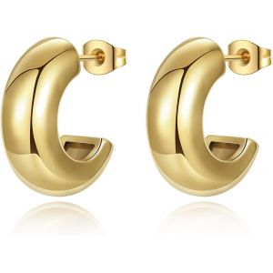 Kal-Boucles D'oreilles Créoles Or Femme, Légères Acier Inoxydable Ouvertes Creoles Avec Plaqué 18k Or, Hypoallergénique Bijoux Cadeau Pour Femme Fille - Neuf