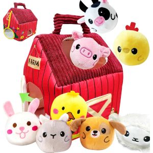 ChenQuanSarl-Jouet Ferme Sensoriel 8-En-1 ¿ Hochets Éducatifs Montessori, Miroir Sécurisé Et 8 Animaux De La Ferme En Tissu Doux | Jouet D'Éveil Pour Bébés De 3 Mois À 1 An - Neuf