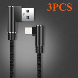 40w 5a Usb Vers Type C Charge Rapide Tissage Câble De Données 90 Degrés Câble De Chargeur De Téléphone Pour Iphone Xiaomi Redmi Huawei Fil De Chargement Usb.3pcs Black.0.25m - Neuf