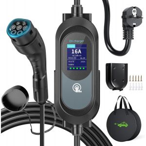 Chargeur Voiture Electrique 15 M&egrave;tres 3,68kw | 8-16a | 0-12h | Ip67 Ev Chargeur Type 2 Avec Grand &Eacute;cran Led Et Support Mural, Portabilit&eacute; Cable Recharge Voiture &Eacute;lectrique Type 2 Avec Sac - Neuf