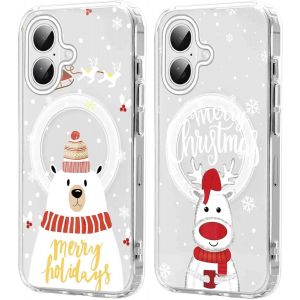 SJZG-2 Pi&egrave;ces No&euml;l Coque Magn&eacute;tique Pour Iphone 16 Plus 6,7'', Etui En Motif Dessin Cadeau De No&euml;l Compatible Avec Magsafe, Housse Christmas Silicone Tpu Bumper Cover Pour Iphone 16 Plus, No&euml;l 04 - Neuf