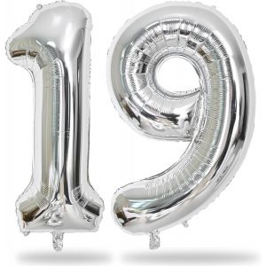 SJZG-Ballon D&eacute;coratif 19E Anniversaire Argent&eacute; 100 Cm Ballon G&eacute;ant En Aluminium En Forme De Chiffre 1 Et 9 Ballon &Agrave; L'H&eacute;lium Pour Fille Femme De 19 Ans D&eacute;coration D'Anniversaire Homme - Neuf
