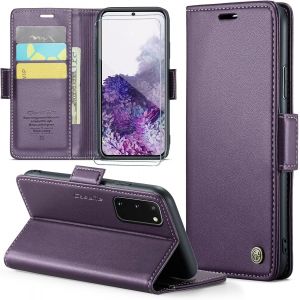 Kal-Coque Pour Samsung Galaxy S20+ 2 Pièces Verre Trempé,Antivol,Prend En Charge Le Chargement Sans Fil, Pochette Fermeture Magnétique Flip Case-Violet - Neuf