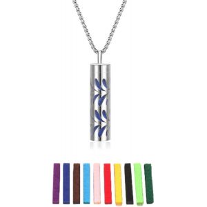 Kal-Collier D'huiles Essentielles Pour Femmes, Collier Pendentif D'aromathérapie En Acier Inoxydable Avec 10 Tampons En Feutre, Cadeau De Bijoux D'huiles Essentielles Pour Femmes Et Hommes (D) - Neuf