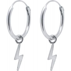 Chenquansarl-Boucles D'oreilles En Argent 925, Créoles De Diamètre 12 Mm. Avec A Pendentif De Tonnerre. Un X. Boucles D'oreille Avec Éclair - Neuf