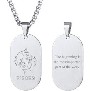 Kal-Collier Signe Astrologique Personnalisé Prénom & Photo, Pendentif Médaillon/Plaque Zodiaque Acier Inoxydable(Boîte Cadeau) - Neuf