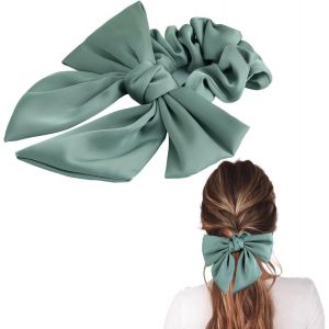 Chouchous &Eacute;lastiques &Agrave; Cheveux En Satin &Eacute;pais - Avec Grand Noeud, &Eacute;lastiques Fille De Papillon Attache Scrunchies Noeud, Doux Et Soyeux, Pour Femme Et Fille - Vert - Neuf